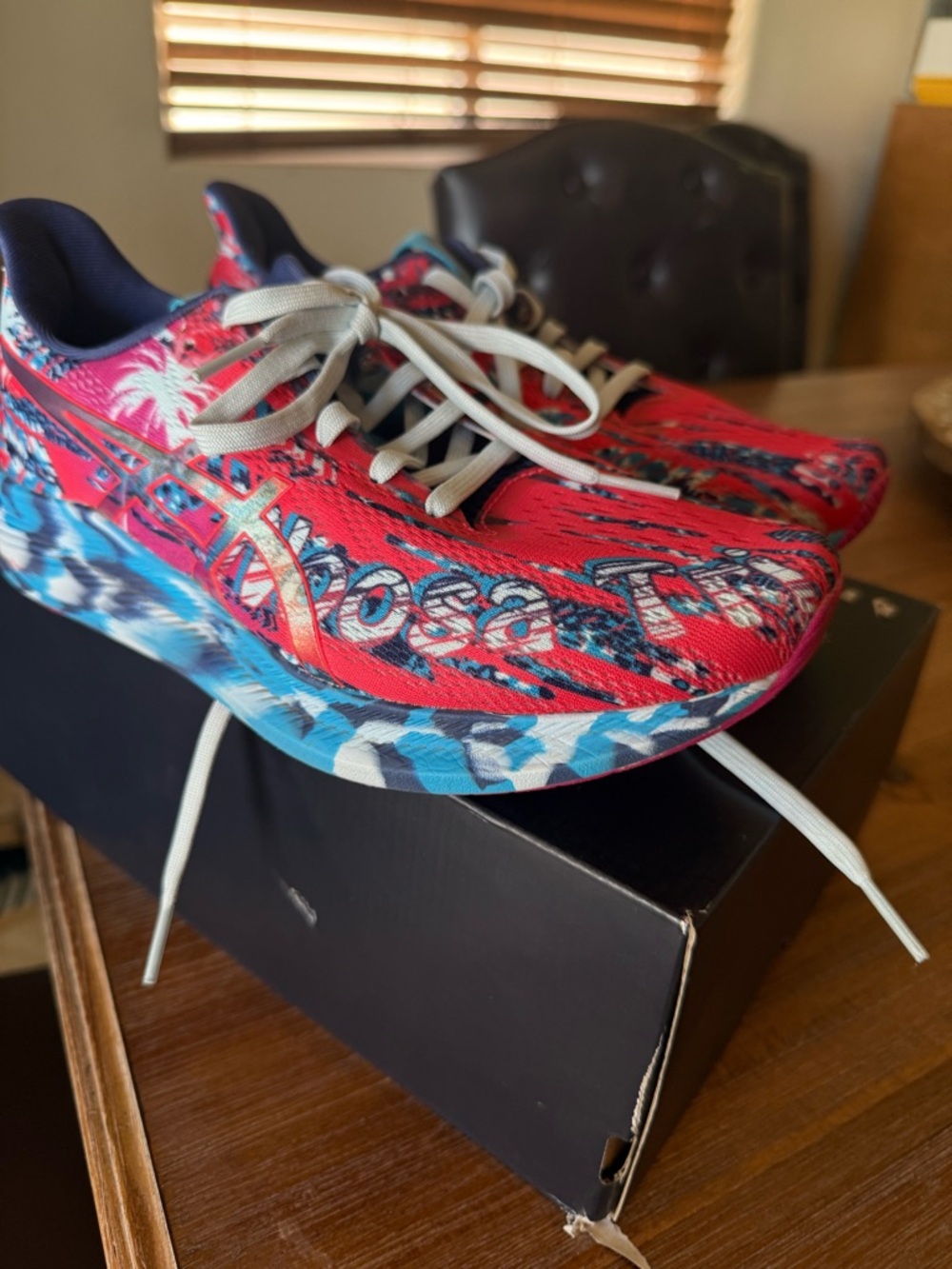 Asics Women's Red & Blue Tropical Pattern Running Shoes